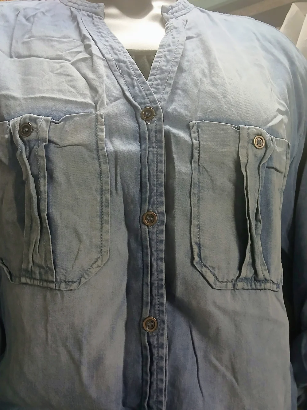 Zenana Outfitters Light Blue Button-Up Utility Shirt